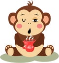 Cute monkey drinking a hot coffee