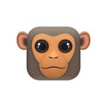 Cute monkey face in comic avatar, adorable animal head in square shape