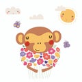 Cute monkey with flowers Royalty Free Stock Photo