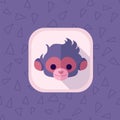 Cute Monkey head flat icon in pastel pink colors