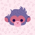 Cute Monkey head in pastel pink colors.