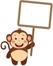 Cute monkey holding a blank signboard