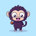 Cute Cartoon Monkey Holding an Orange Fruit Royalty Free Stock Photo