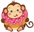 Cute monkey inside a delicious donut