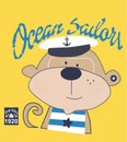 cute monkey ocean sailor t vector art