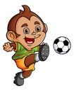 The cute monkey is running and kicking the soccer Royalty Free Stock Photo