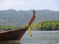 Monkey sitting on long-tail boat in Koh Lanta, Thailand Royalty Free Stock Photo