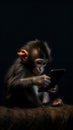 Cute monkey sitting and playing smart phone .generative AI