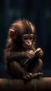 Cute monkey sitting and playing smart phone .generative AI