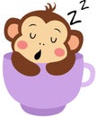 Cute monkey sleeping inside a purple cup Royalty Free Stock Photo