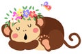 Cute monkey sleeping with wreath floral on head Royalty Free Stock Photo