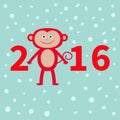 Cute monkey on snow background. New Year 2016. Baby illustration. Greeting card Flat design Royalty Free Stock Photo