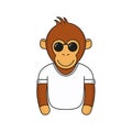 Cute monkey with sunglasses. Cartoon fashionable monkey wear in glasses and white t-shirt Royalty Free Stock Photo