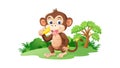 Cute Monkey on a Tree Branch - Wildlife Nature-Themed Designs, vector design Generative AI Royalty Free Stock Photo