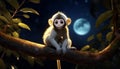 Cute monkey in a tree at night