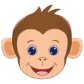 Cute monkey vector on isolated white background. Hand drawing smiling cartoon monkey head.
