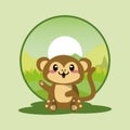 Cute monkey wild animal character icon