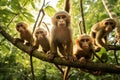 Cute monkeys having fun in jungle trees. Generative AI