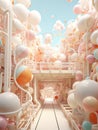 Cute monochrome pastel pink futuristic city