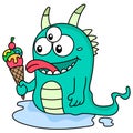 Cute monster is carrying ice cream cone, doodle kawaii. doodle icon image