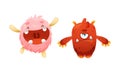 Cute Monster Character as Toothy and Hairy Mutant with Funny Friendly Face and Big Mouth Vector Set Royalty Free Stock Photo