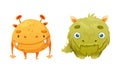 Cute Monster Character as Toothy and Hairy Mutant with Funny Friendly Face and Big Mouth Vector Set