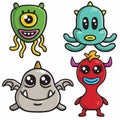 Cute Monster Character Designs Set Colorful Cartoon Vector Template Royalty Free Stock Photo