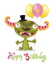 Cute Monster With Color Balloons Vector. Cartoon Monster Vector Illustration.