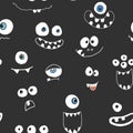 Cute monster faces seamless pattern. Cartoon monsters background. Vector illustration Royalty Free Stock Photo