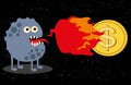 Cute monster with fire and dollar coin.