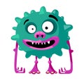 Cute Monster with Funny Face, Toothy Mouth and Long Arms. Green Germ, Alien or Bacteria with Ball Shaped Body