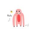 Cute monster. Funny red creature, little mutant or alien, spooky fantasy character with text, childish collection, kids poster, t- Royalty Free Stock Photo