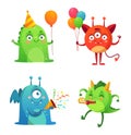 Cute monster happy birthday with gifts box