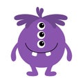 Cute monster. Happy Halloween. Violet silhouette monsters. Funny smiling face head with teeth, hair. Cartoon kawaii funny kids boo