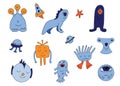 Cute monster icons in cartoon style