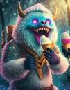 cute monster licks ice cream