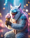 cute monster licks ice cream