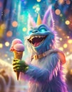 cute monster licks ice cream
