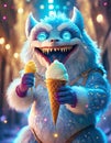 cute monster licks ice cream