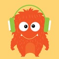 Cute monster listening music headphone cartoon vector illustration