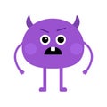 Cute Monster. Monsters collection. Kawaii kids cartoon character. Funny violet face. Template for poster, baby products logo and