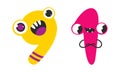 Cute monster numbers. 9, 1 number in shape of funny joyful colorful monster cartoon vector illustration