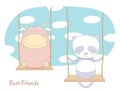 Cute monster and panda on a swing