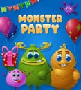 Cute monster party poster with fantasy creatures Royalty Free Stock Photo