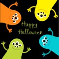 Cute monster roundelay set. Happy Halloween card. Flat design.