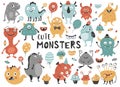 Cute monster set, cartoon character collection for kids. Royalty Free Stock Photo