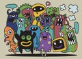 Cute Monster Set, Hand drawing cute doodle monster group,Flat De Royalty Free Stock Photo