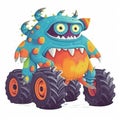 Cute monster truck baby with happy faces. Monster truck illustration with colorful bodies. Beautiful monster truck cartoon design