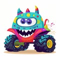 Cute monster truck cartoon collection. Monster truck illustration with colorful bodies. Beautiful monster truck cartoon design
