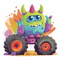 Cute monster truck cartoon collection. Monster truck illustration with colorful bodies. Cute monster truck baby with happy faces. Royalty Free Stock Photo